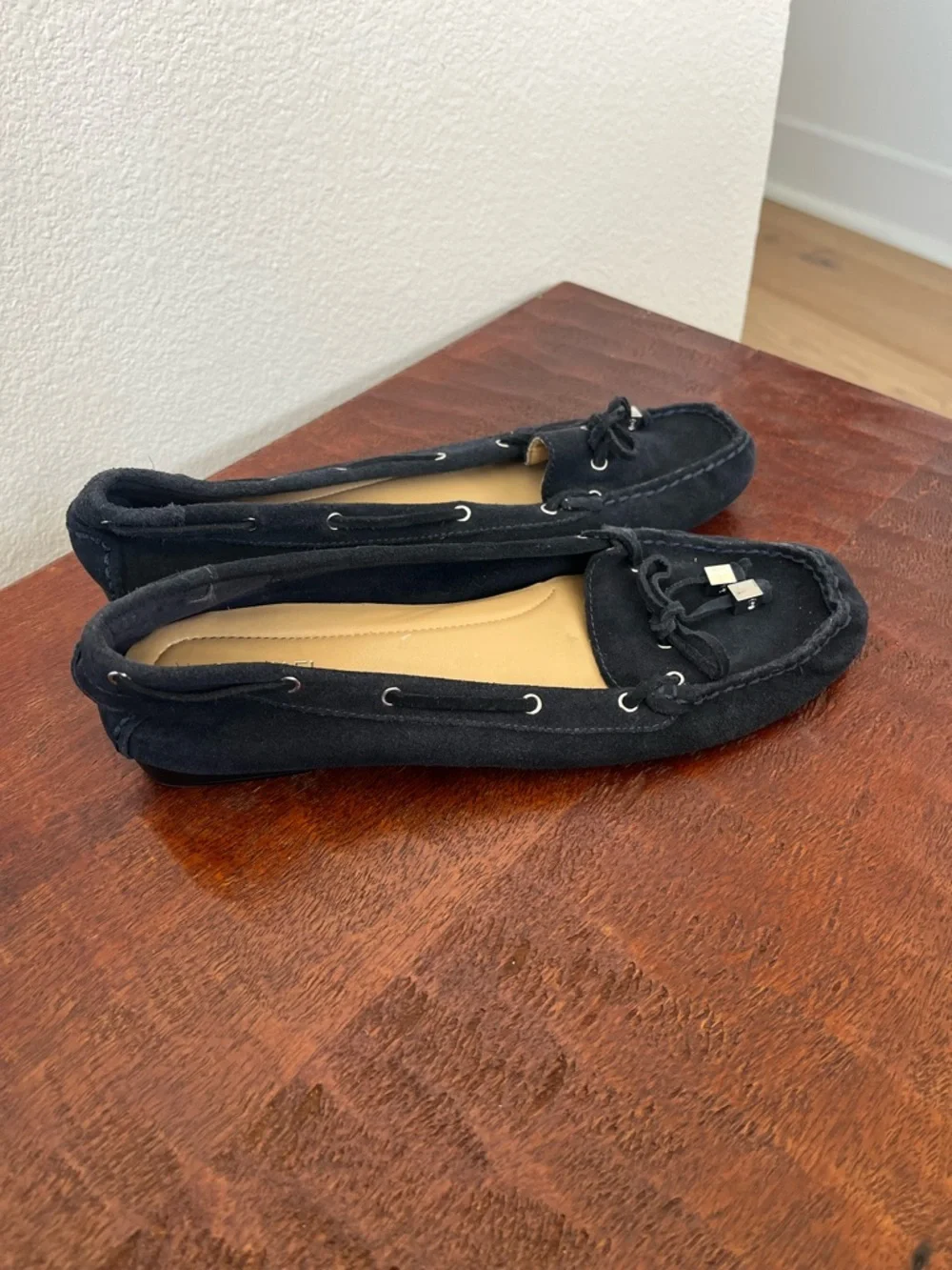 Michael Kors Sutton driving moccasins navy suede old money minimalist preppy 9
